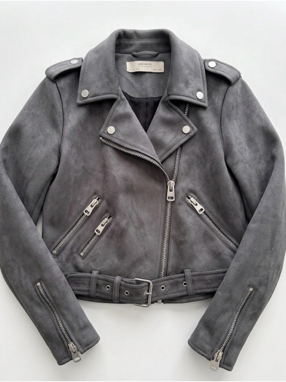 Zara Gray Vegan Suede Bike Jacket